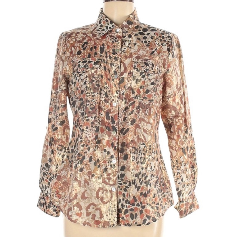 Ruby Rd Leopard Print Metallic Threading Button D… - image 1